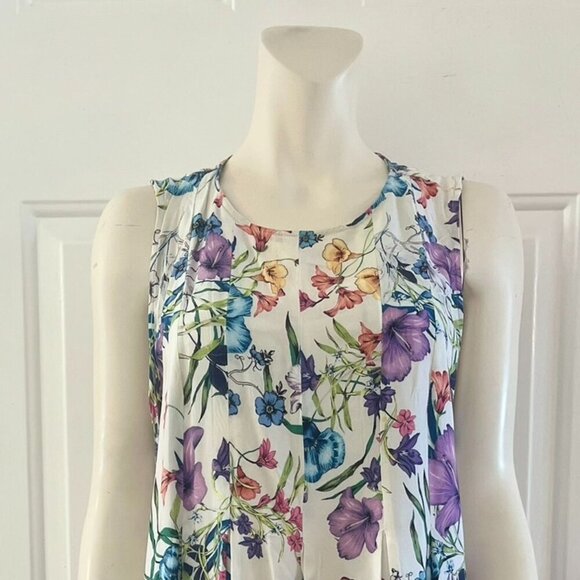 J.Jill Woman's Floral Print Pleated Summer A-Line Midi Dress Sz Lr - Picture 2 of 10